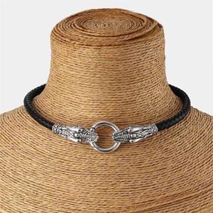 Echtes Leder Halsband Halskette Drachenhalsband Halsband mit schwarzem geflochtenem Leder 13 -17 231A