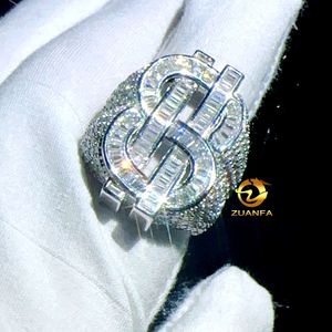 Zuanfa Iced Out Herren Hip Hop Schmuck Vvs Baguettes Diamant Dollar Ring Moissanit S925 Ringe