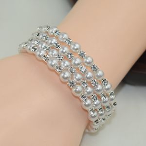 Hot Faux Pearl Crystal Bracelet Bridal Jewelry Wedding Accessories Lady Prom Evening Party Jewery Bridal Bracelets Women Free Shipping