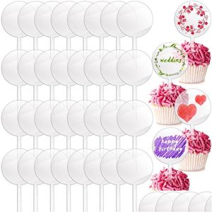 Other Festive & Party Supplies Festive Supplies 15Pcs Transparent Blank Round/Heart Acrylic Cake Toppers Diy Wedding Birthday Party Cu Dh1Q7