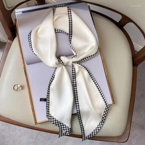 Halsdukar houndstooth tryck silkes halsdukband för kvinnor 15 150 cm solid foulard bandana väska dam tie mode kvinnliga mager halsdukar