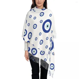 Halsdukar Evil Eye Witchcraft Blue White Scarf Womens Winter Fall Reversible Shawl Wrap Bohemian Boho Large With Tassel Daily Wear