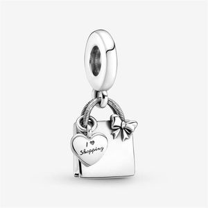 100% 925 Sterling Silver Shopping Bag Dangle Charms Fit Original European Charm Bracelet Fashion Women Wedding Engagement Jewelry 245t