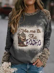 Women's Hoodies Plus Size Western Sweatshirt Leopard & Hat Letter Print Long Sleeve Round Neck Slight Stretch Pullover Top