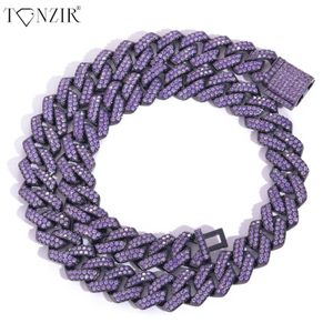 Girocolli Collana da uomo Hip Hop Collana con zirconi viola da 15 mm Catena cubana intarsiata in rame per le donne regalo 231025