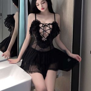 Cosplay sexy vestidos curtos renda transparente malha camisola transparente ousada pornografia mulher traje corpo lingerie frete grátis