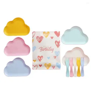 Plates China Wholesale Birthday Cake Tableware Set Plastic Cutlery Disposable Plate Paper Party Sets