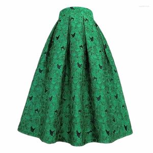 Kjolar 2023 Autumn Stylish Korean Luxury Elegant Women's Vintage Green Floral Embroidery High Long Kjol Rock Ladies Festival Outfits