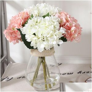 Decorative Flowers Wreaths Artificial Hydrangea Flower 47Cm Fake Silk Single Real Touch Hydrangeas For Wedding Centerpieces Home Par Dhs0F