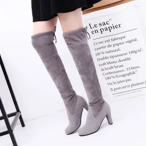 Boots Winter Women Flock Cloth Thigh High Boot Sexy Over The Knee 8cm Heels Woman Shoes Party Black Gray Brown Red