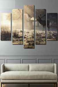 5 peças pintura em tela para sala de estar decoração casa inverno veados cartazes hd imprime arte da parede picture9576957
