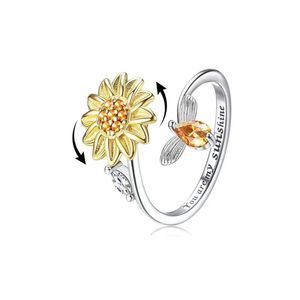 Pierścienie opaski Flower Bee Fidget Pierścień Pierścień Aniillo Antiestres Stal nierdzewna Ringen Ajustables Annaux Penicin Bague Femme 231025