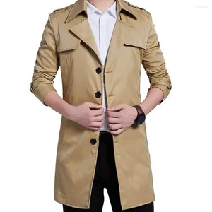 Men's Trench Coats Men Autumn Solid Color Mid-length Windbreaker Lapel Long Sleeve Pockets Double Breasted Belt Business Coat Male Outwear