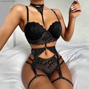 Sexy Set 3PCS/Set Women Intimates Sexy Lace Bra+Thongs Garters Set Sexy Lingerie erotic hot Women's Underwear Set T231025