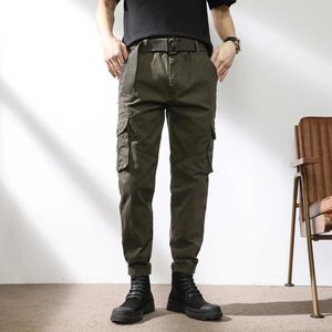 Herrspårar Elmsk Hong Kong Style Straight Tube Loose Multi Pocket Workwear Pants for Outdoor Sports Stor avslappnad stretch retro lo