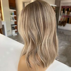 Brown Highlight Wig Human Hair 360 Lace Frontal Wig Short Wavy HD Lace Wig Ash Blonde Lace Front Synthetic Wigs For Women