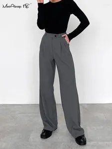 Women's Pants Gray High Waist Women Pleated Casual Floor-Length Trousers Classic Black Office Ladies Elegant Chic 2023