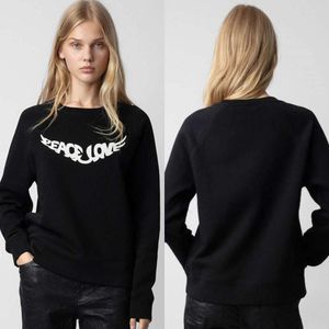 Kvinnors hoodies tröjor Zadig Voltaire Sweatshirt 23Aw Women Designer New ZV Print Classic Style Casual Mångsidig Rund Neck Bomull