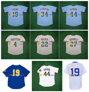 Robin Yount Hank Aaron Brewer Maglia da baseball del ritorno al passato Ryan Braun Prince Willy Adames Dita Paul Molitor Cecil Cooper Christian Yelich HIDEO NOMO Taglia S-4XL