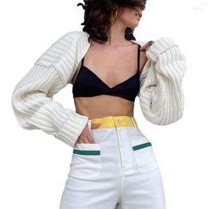 Kvinnors stickor Kvinnor Sticked Ultra Short Sweater Cardigan Solid Color Long Sleeve Loose Crop Top Knitwear Jacket E-tjej