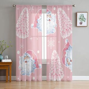 Cortina rosa árvore de natal floco de neve papai noel voile sheer cortinas sala estar tule janela cortina quarto decoração casa 231024