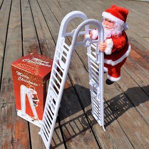 Christmas Decorations 2024 Electric Climbing Ladder Santa Claus with Music Ornament for Indoor Outdoor Party Decoration 231025