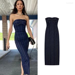 Casual Dresses 2023 Women Tube Top Elastic Tight Dress Summer Backless Sexy Evening Denim Midi Party