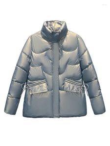 Kadın Trençkotları Kış Ceketleri Kadın Katı Puffer Parlak Kabarcık Ceket 2023 Moda Pamuklu Yastıklı Sıcak Parlak Rüzgar Parka Damla
