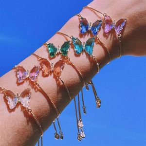 Charm Armband Crystal Glass Butterfly Armband Justerbar Y2K Retro Estetic Kawaii Friendship Gift till hennes färgglada smycken 240W