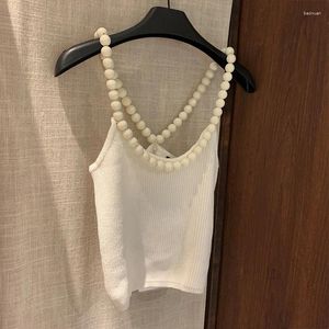 Women's Tanks Fashion Sexy Sleeveless Female Tank Top Beadings Strap Backless White Tops For Woman Casual Streetwear Yong Girl Camis