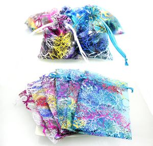 7x99121015cm 100PCSLOT CORALLINE DROWSTRING ORGANZA BAGS PARCING WEDDING CHRISTROMギフトバッグキャンディジュエリーパッケージバッグ9242943