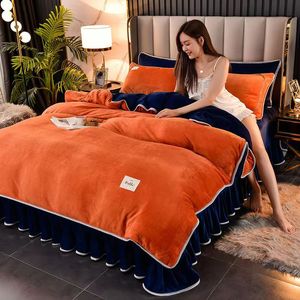 Bedding Sets Designer Bedding Home Decor Luxury Winter High-grade Thickened Milk Velvet Four-piece Warm Double-sided Fleece Bed Sheet Three-piece Anti-static Bed