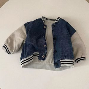 Rompers 3421C Baby Jackets Autumn Baby Coat Stitching Long Sleeve Denim Jacket Casual Boy's Coat 0-3Year Girl's Coat 231024