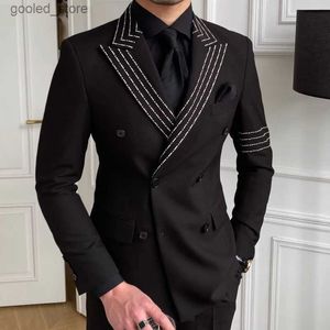 Męskie garnitury Blazers Streetwear Casual Blazer Hombre podwójnie piersi haft haftu blezer kurtka scena męska Terno Masculino Blazer dla mężczyzn Q231025