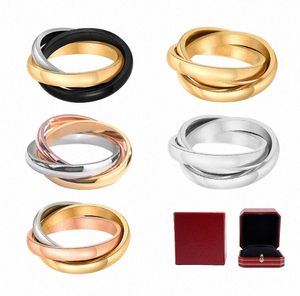 Designer de moda 3 em 1 anel anéis amor ouro noivado casamento homens para mulheres definir anéis de aço jóias w2KG #