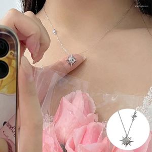 Kedjor 925 Sterling Silver Zircon Sun Necklace For Women Girl Geometric Fine Chain Design SMyckesfödelsedagspresent