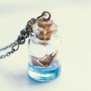 Łańcuchy Złote papierowe łódź butelka Naszyjnik Jewelria szklana wisioran ocean origami uroczy prezent dla niej