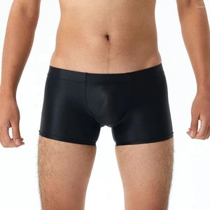 Underpants Men Oil Shiny Boxers Ultra-thin Mesh Transparent Shorts Panties Silky Smooth Bottoms Wear Tight Breath Leggings Solid Underwear
