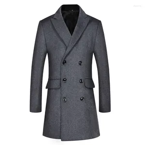 Men's Wool Men's Premium Blend Double Breasted Long Pea Coat British Style Thicken Woolen Male Windbreaker Jacke