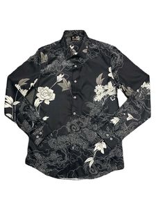 植物の花のパターンメンズドレスシャツ100％コットンプリント長袖カミザマスキュリナカジュアルスリムフィットメンズビジネスシャツ