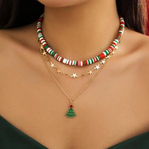 Anhänger Halsketten Weihnachten Trend Acryl Weihnachtsmann Brief Schlüsselbein Halskette Koreanische Rot/Grün Kristall Perlen Choker Frauen Partei Schmuck