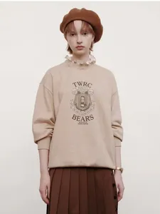 Kvinnors hoodies ruffles Neck mode för kvinnor Autumn Casual Sweatshirt Fullärmare Letter Print Tops Vestidos Para Mujer