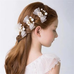 Haarschmuck 3 Stücke Kinder Spitze Bogen Clip Gold Mesh Krone Zubehör Frauen Kristall Pin Kranz Prinzessin Kopfbedeckung Hochzeit Perle Tiara