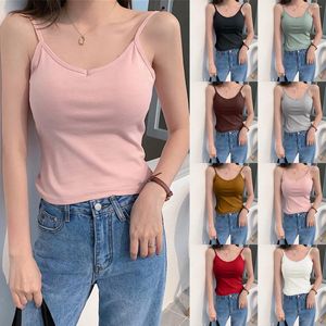 Aktiva skjortor Kvinnor Casual Solid Color Hollow Backless Sport Camisole Vest Top With Shelf Bra