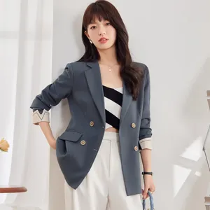 Kvinnors kostymer S-3XL Fashion Ladies Office Blazer Kvinnor Grön Gray Gul Black Long Sleeve Double Breasted Female Solid Polid Coat Jacket