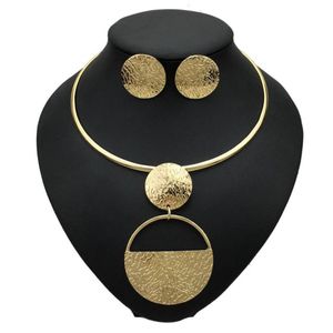 Punk Gold-Color Geometric Metal Fashion Jewelry Set for Women Choker Halsband örhängen Set Statement Accessories318e