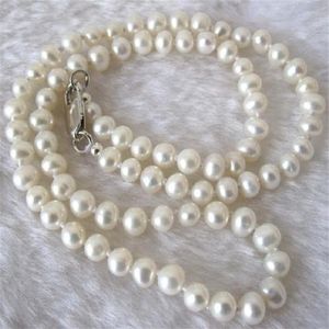 Długi 30 8-9 mm prawdziwy naturalny biały Akoya Hodowlany Pearl Jewelry Naszyjnik 2988