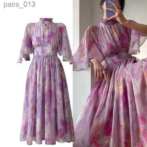 Basic Casual Dresses 2023 Fashion Summer New Ruffles Floral Chiffon Open Back Tie Up High Waist Chic Dress Vestidos Frocks For Lady YQ231025