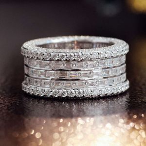 New York Sparkle Silver Moissanite Ring Baguette Round Cut VVS Men Hip Hop Ring for Rapper Jewelry