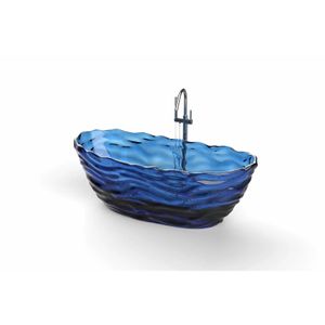 1750 x 785 x 640 mm ovale Wasser-Wellen-Badewanne aus Kunstharz, freistehende, bodenmontierte kristallblaue transparente Badewanne BV001-3